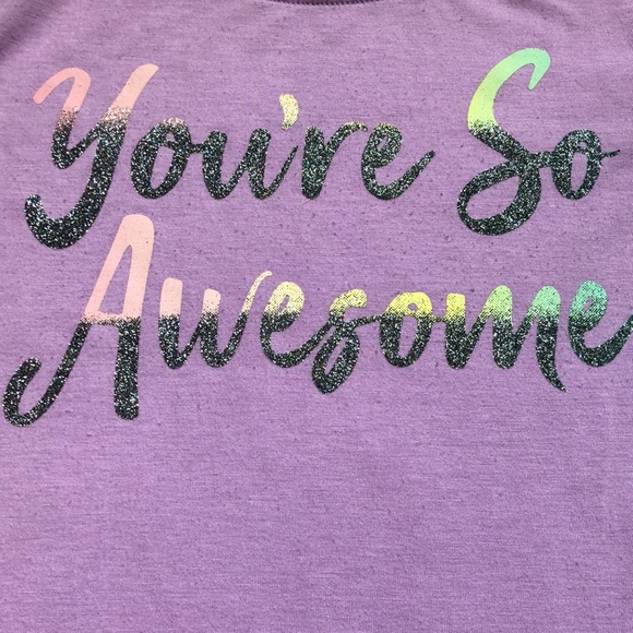 SO Top Girls Size XL 14/16 Purple "You're So Awesome" Short Cold Shoulder Sleeve - Picture 3 of 9